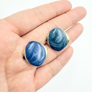 Vintage Gold Tone Enamel Square Clip on Earrings